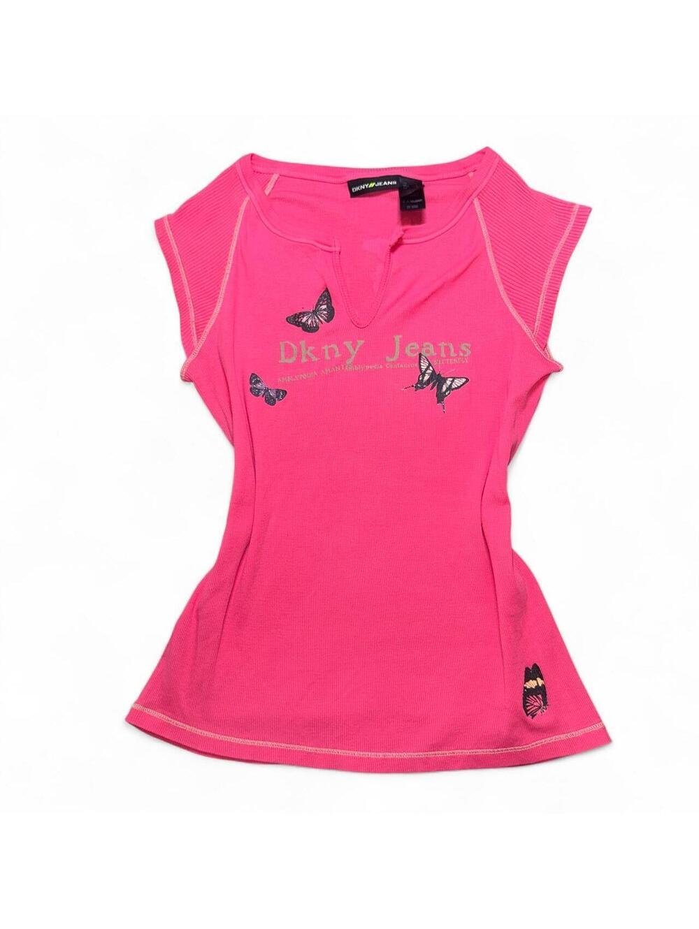 Vintage DKNY Jeans hot pink butterfly top